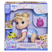 Baby Alive, Harper Hugs Krabbeldoll, 27 cm große elektronische Puppe, die auf allen Vieren krabbelt, blonde Haare, ab 3 Jahren.