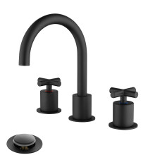 MR. FAUCET 2 Cross-Handle Bathroom Sink Faucets 3 Holel with SUS304 Stainless Steel pop-up Drain for 4~16 inch Deck Sink Brass Matte Black