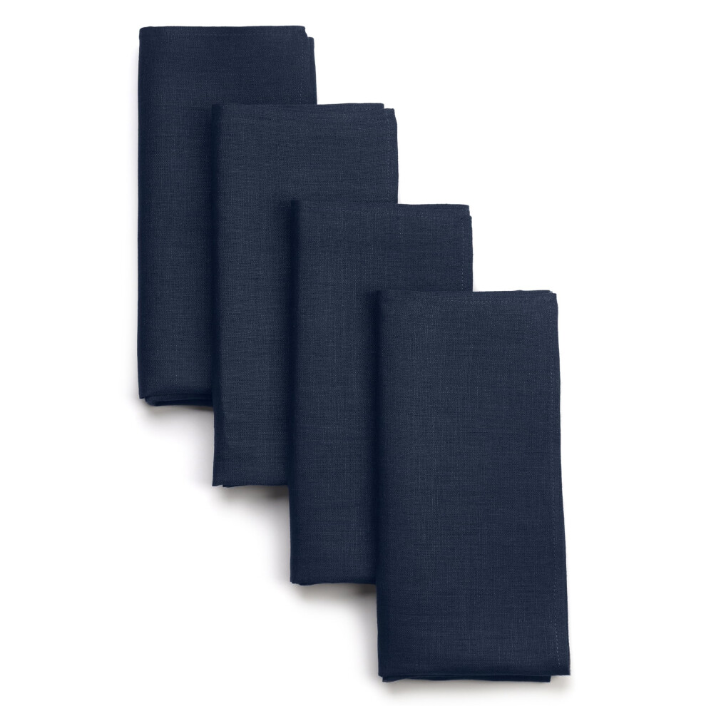 Serviettes de table en lin D'Moksha Homes 45 x 45 cm - Lot de 4 serviettes bleu marine 100 % lin pur - Serviettes en tissu bleu marine lavables pour l