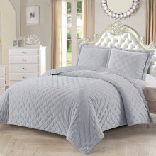 Royal Hotel Bedding Fluffy Velvet King Size Quilt Velevt Gray 110x96 Inches Coverlet 3pc Set Oversized Luxury 100% Velvet Quilt King Gray