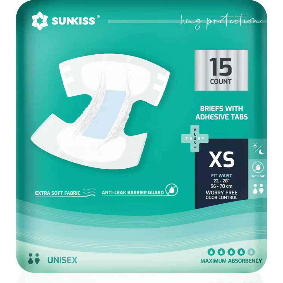 Sunkiss Trustplus Overnight Adult Diapers With Tabs Unisex Disposable Incontinence Briefs For Men And Women Odor Control Small 12 Count
