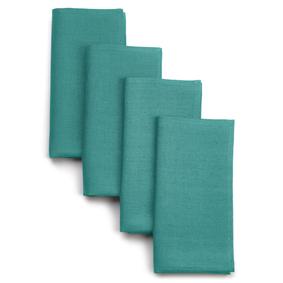 Serviettes de table en lin D'Moksha Homes 45 x 45 cm - Lot de 4 serviettes bleu sarcelle 100 % pur lin - Serviettes lavables en tissu bleu sarcelle po