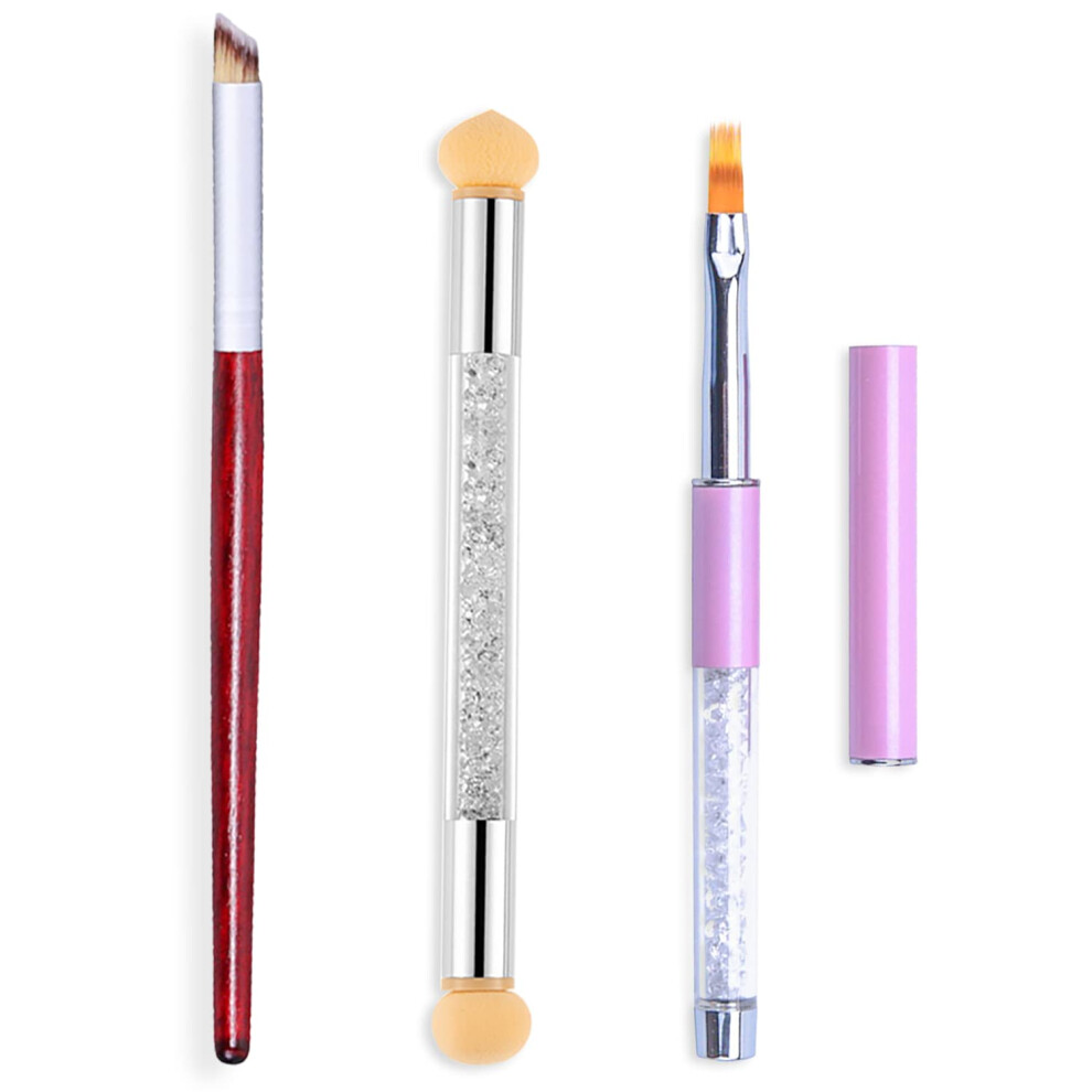 Silpecwee 3Pcs Acrylic Nail Brush Set Uv Gel Nail Ombre Brush Double-Head Sponge Pen Wooden Nail Art Gradient Painting Brush Manicure Tools