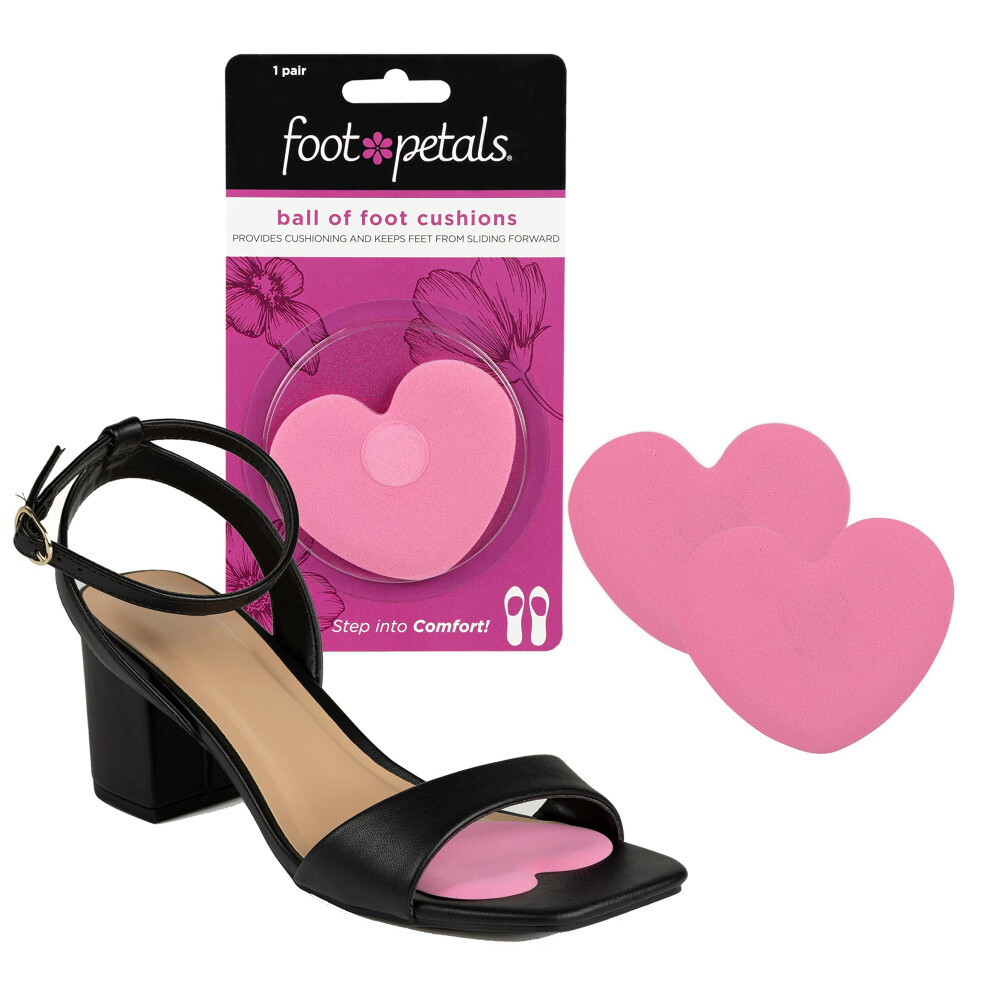 Foot Petals Women's Pink Ball Of Foot Cushions Metatarsal Pad Lasting Comfort Relief Prevent Toe Sliding Overhang Heels 1 Pair Heart