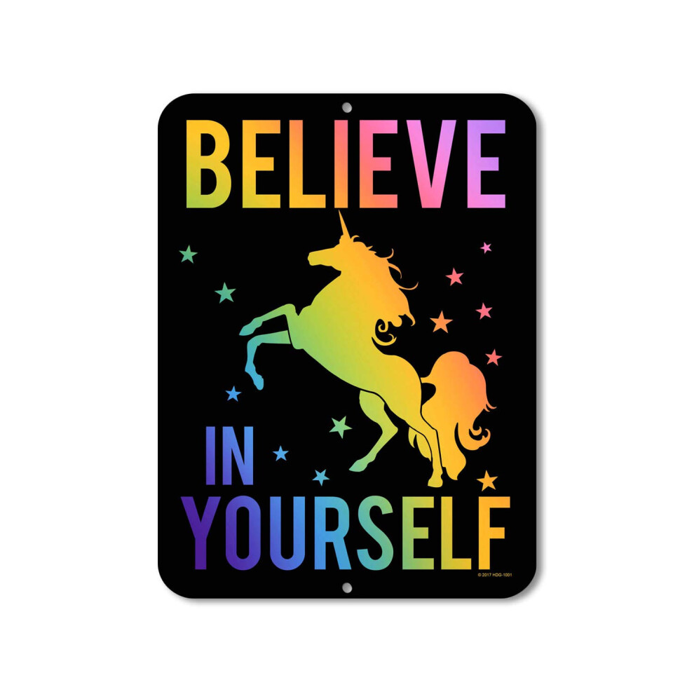 Honey Dew Gifts Believe In Yourself - Rainbow Unicorn 9 Pouces Par 12 Pouces Panneau Fantaisie En M Tal D Coration De Chambre Licorne Panneau De-image