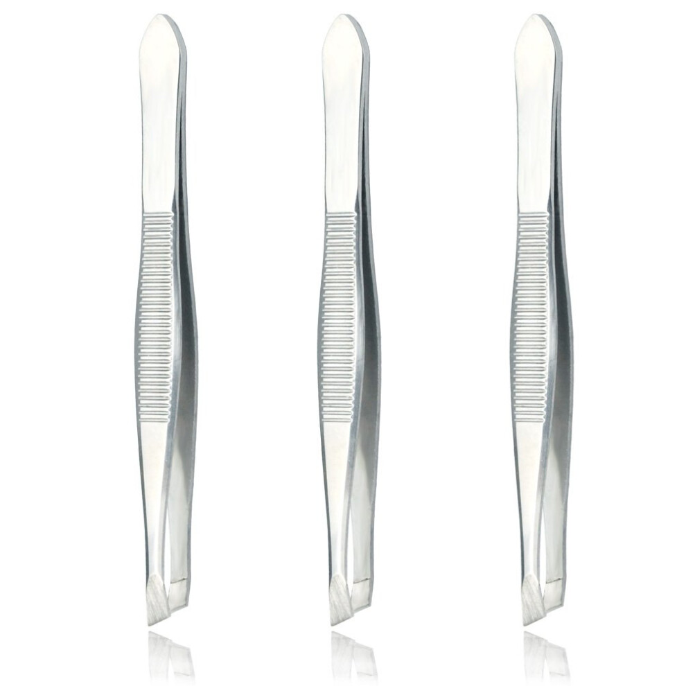 Luxxii (3 Pack) Slant Tweezers - Precision Stainless Steel Slant Tip Tweezers Hair Plucker For Hair And Eyebrows Personal Care (Silver Tone)