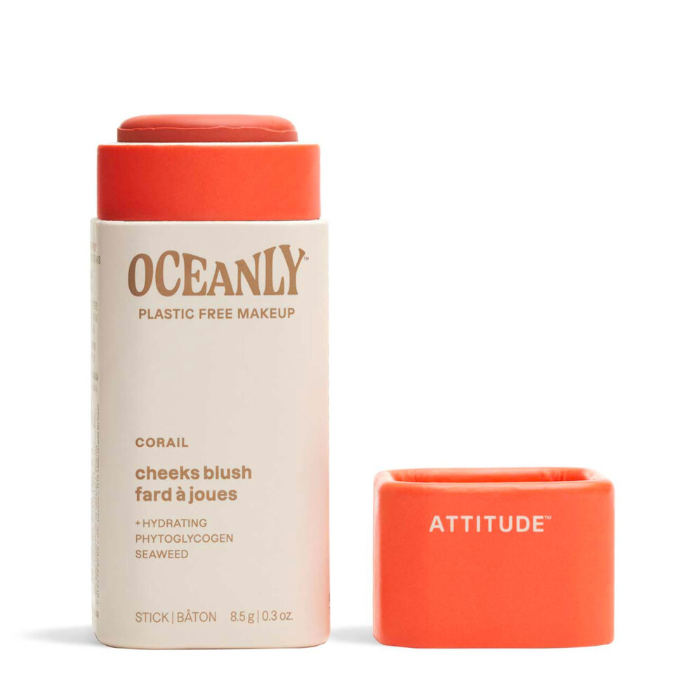 Attitude Oceanly Lightweight Blush Stick Titanium Dioxide-Free Ewg Verified Plastic-Free Vegan & Cruelty-Free Makeup Corail 0.3 Ounces