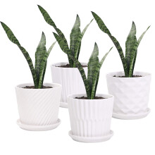 sietpoek plantenpotten - 5,5 inch cilinder keramische plantenbakken met aangesloten schotelpotten voor vetplanten en kleine slangenplanten set van 4