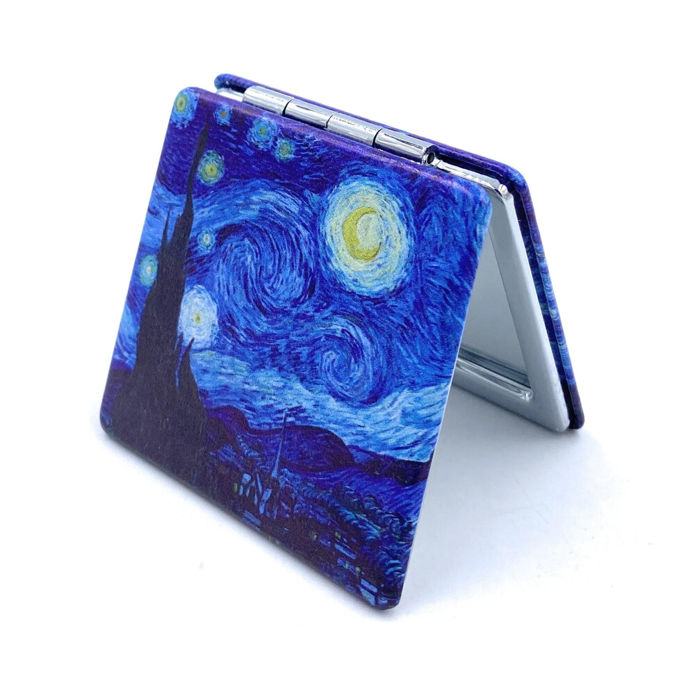 Aeisage Compact Mirror Square Starry Night Van Gogh Pocket Mirror For Men Small Travel Mirror Magnifying Purse Mirror Compact With Art Print