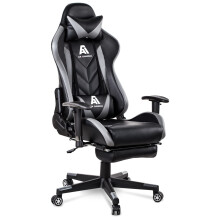 AA Products Gaming Chair High Back Ergonomic Computer Racing Chair Adjustable Office Chair with Footrest Lumbar Support Swivel Chair - Grey