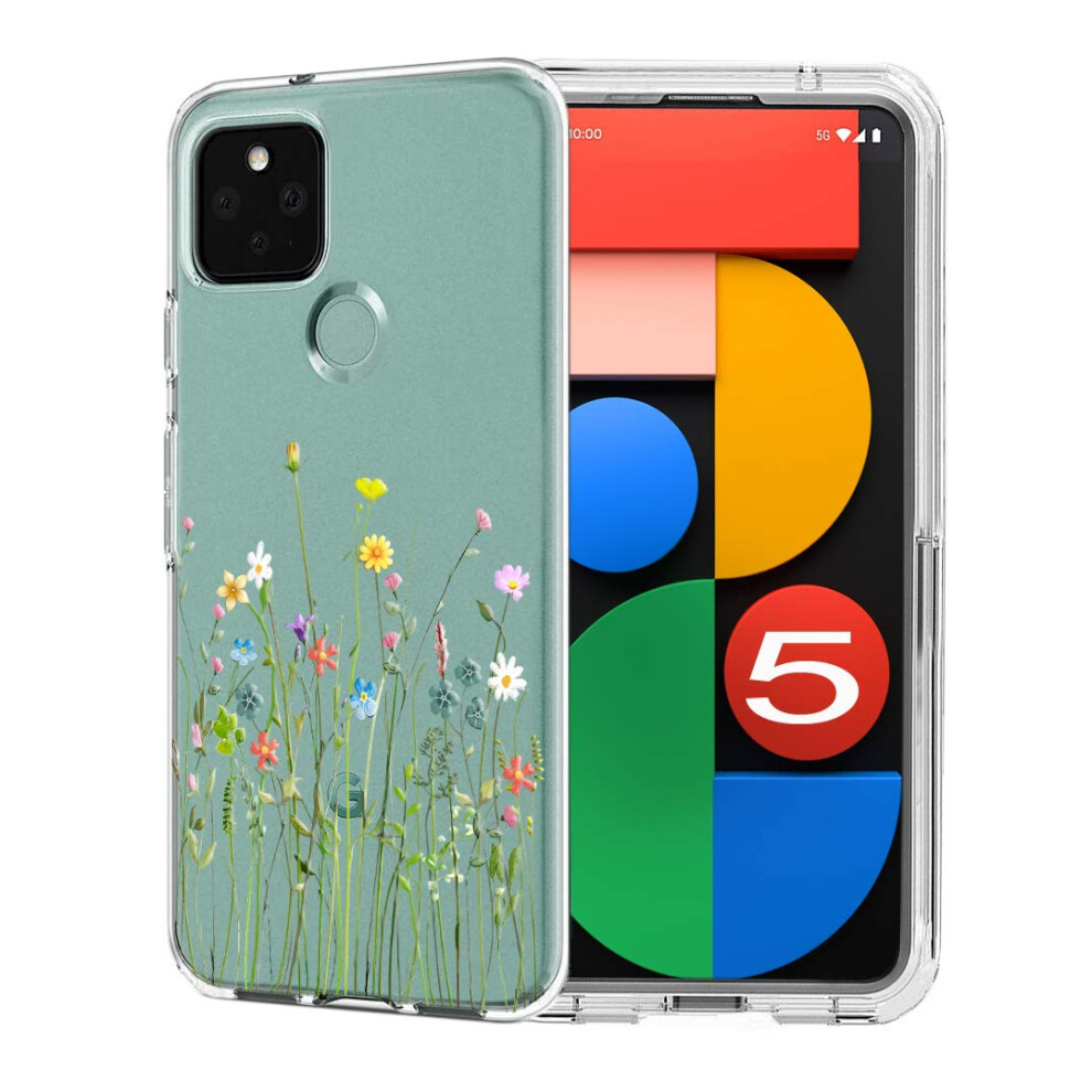 Unov Pixel 5 Case Clear With Design Soft Tpu Shock Absorption Slim Embossed Pattern Protective Back Cover For Pixel 5 6 Inch (Flower Bouquet) 6972595136232