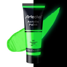 Artecho Glow in the Dark Paint Neon Green Paint (120ml / 4.05oz) Tubes Art Craft Paints for Canvas Rock Stone Wood Fabric Art Supplies