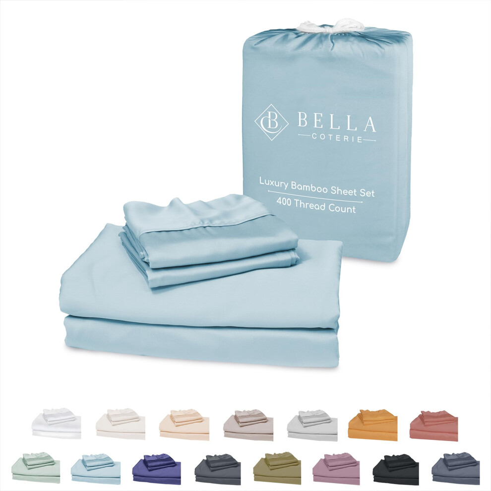 Bella Coterie Luxury King Size Bamboo Sheet Set | Organically Grown | Ultra Soft | Cooling for Hot Sleepers | 18"""""""" Deep Pocket [Coastal Blue]