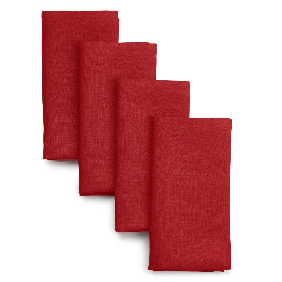 Serviettes de table en lin D'Moksha Homes 45 x 45 cm - Lot de 4 serviettes en lin 100 % pur rouge vif - Serviettes lavables en tissu rouge vif pour P