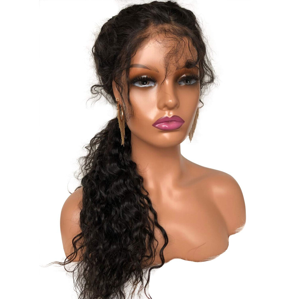 Voloria Unisex Brown Realistic Female Mannequin Head With Shoulder Manikin Pvc Head Bust Wig Head Stand With Makeup For Wigs Necklace Earrings Light