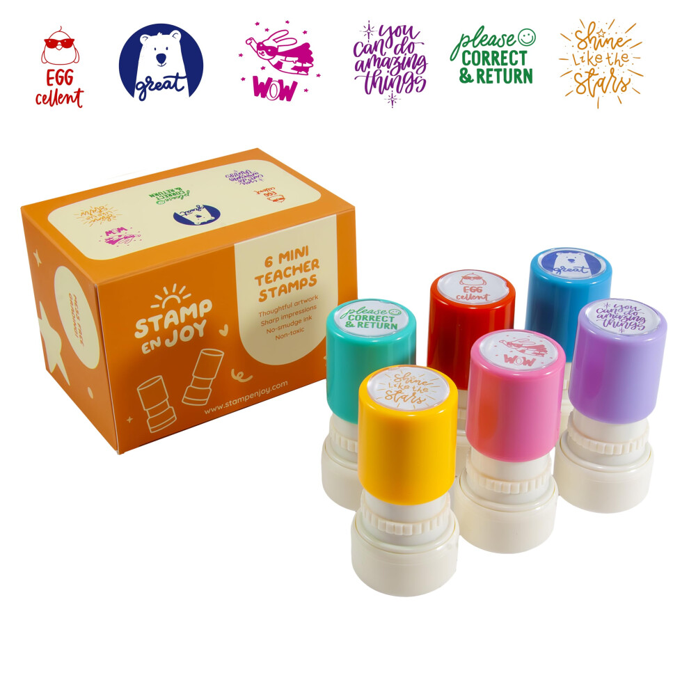 Stamp Enjoy - 6 Self-Ink Flash Stamp Set  Multicolor Teacher Stamps  Office Stationery Stamps  Pre-Inked  Refillable Stamps (Celebration Set)-image-OPC-PGG9PQ2-NEW
