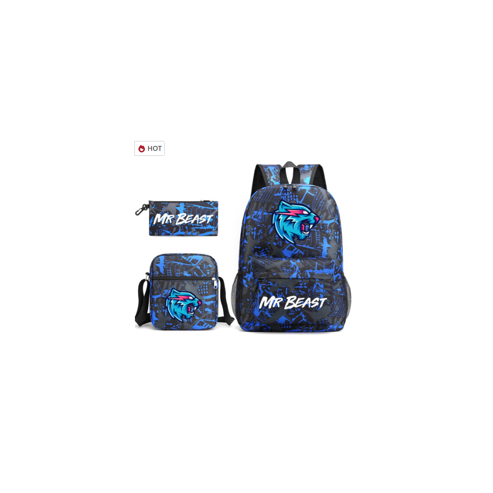 Mr Beast Lightning Cat 3-Piece Backpack Set Student Laptop Canvas Bag