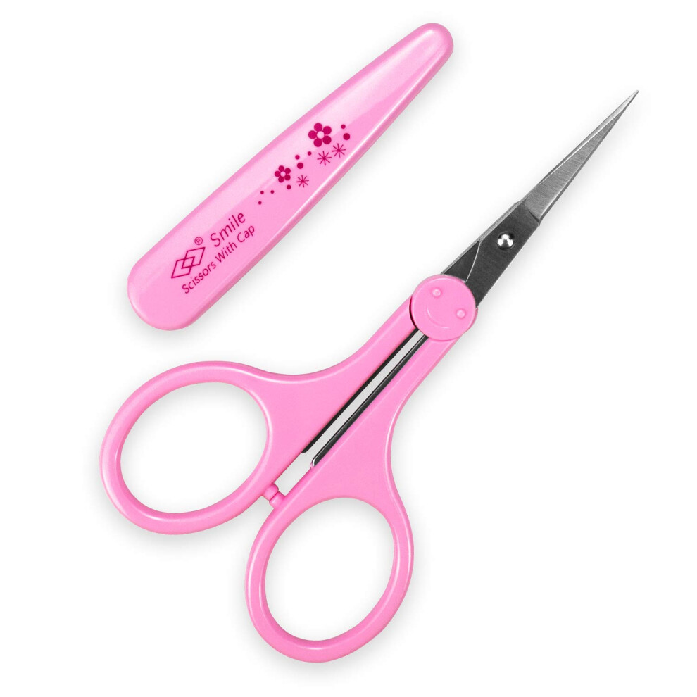 Humbee Pink Eyebrow Scissors Small Scissors For Facial Nose Eyebrow Mustache And Beard Hair Trimming & Grooming Straight Edge Long Cap