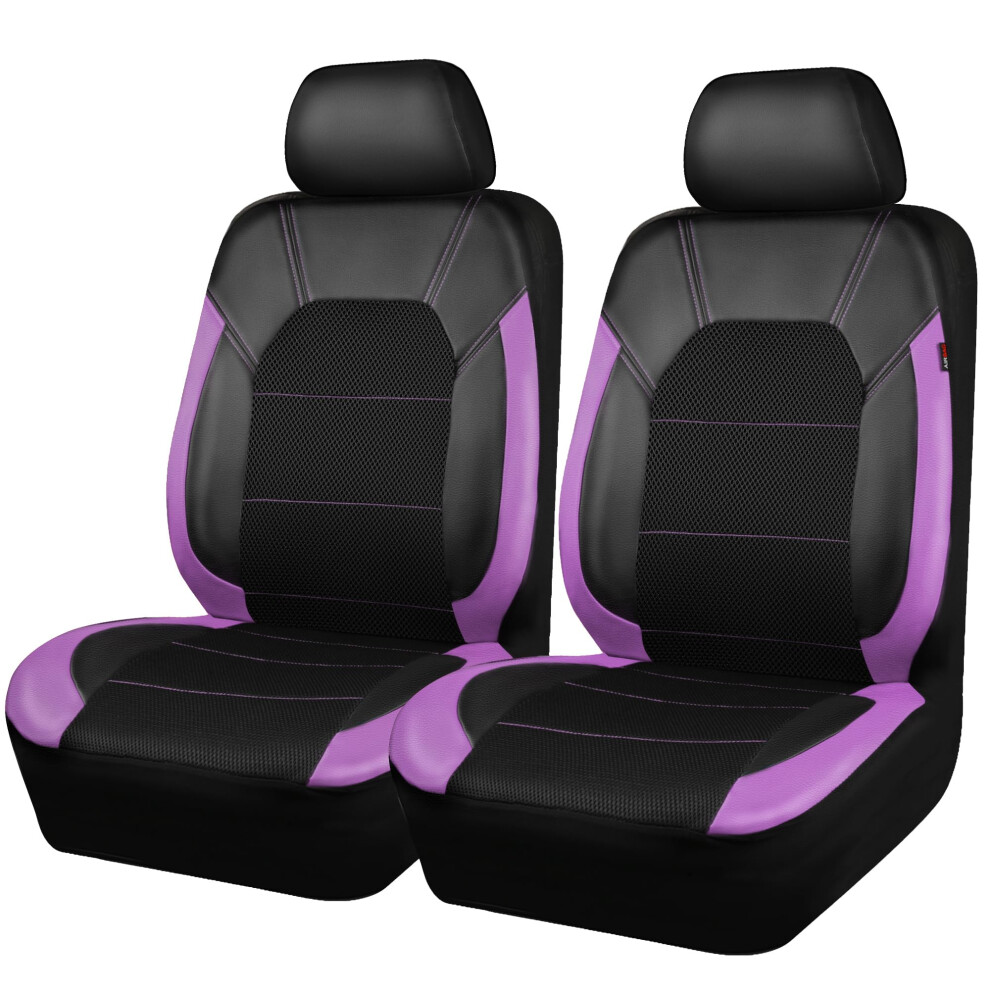 Car Pass Universal Leather Two Front Seat Covers Sport Seat Covers Fits Most Cars Suvs Trucks And Vans Airbag Compatible ( And Purple) Black/Purple 615150887663