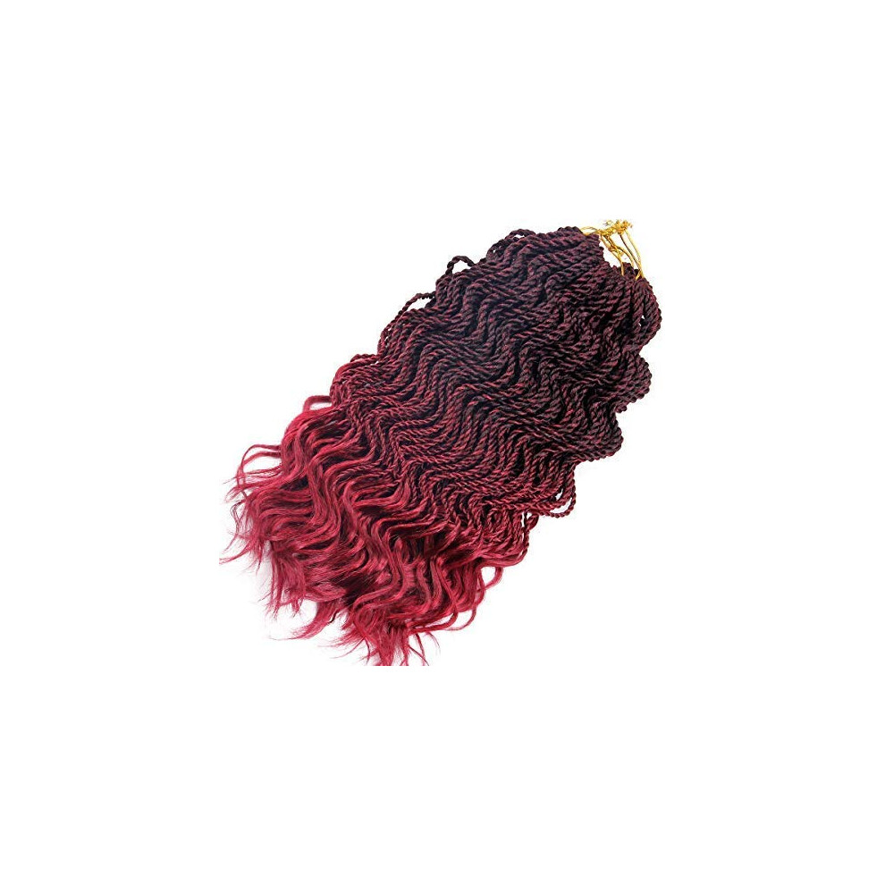 Falemei Unisex Burgundy Wavy Senegalese Twist Crochet Braids 6Packs/Lot 14Inch 35Strands/Pack Synthetic Crochet Hair Curly Twist Braiding Hair (14 Inch T1b/Burgundy#)