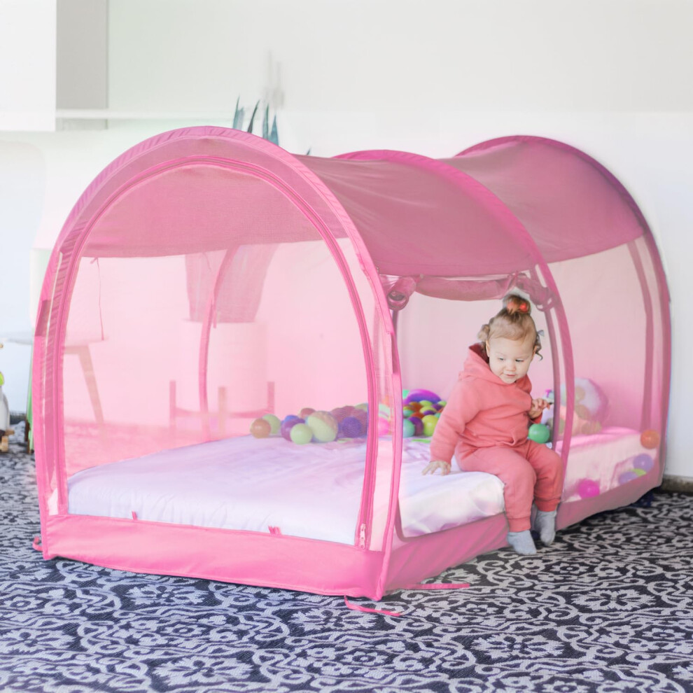 LEEDOR Moustiquaire Tente de lit Baldaquin Tente d'int   rieur Lit d'intimit    Fort Tente de r   ve pour enfants ou adultes Rose Twin 75 X 39 X 47H''