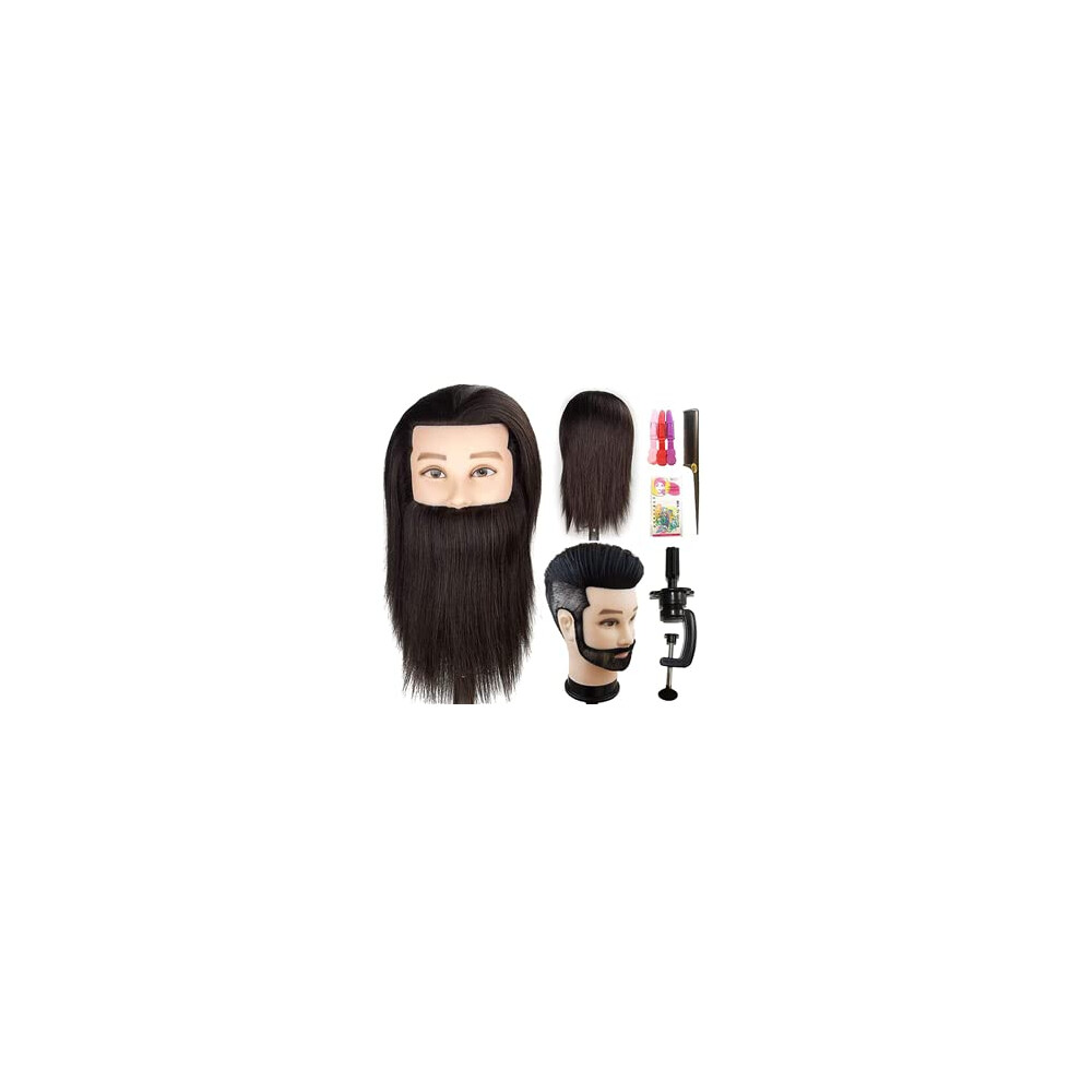 Jmhair Unisex Black Professional Barber Male Mannequin Head With Human Hair Men Training Manikin Cosmetology Doll Head Short Hair Cutting ( With Beard)
