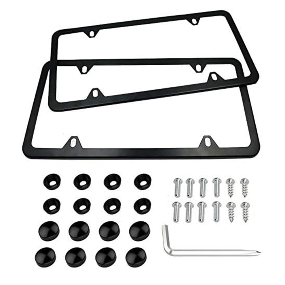 Indeed Buy License Plate Frames Newest 2 Pcs 4 Holes Car Licenses Plate Covers Stainless Steel Holders Frame For Plates With Screw Caps. Black 606794911500