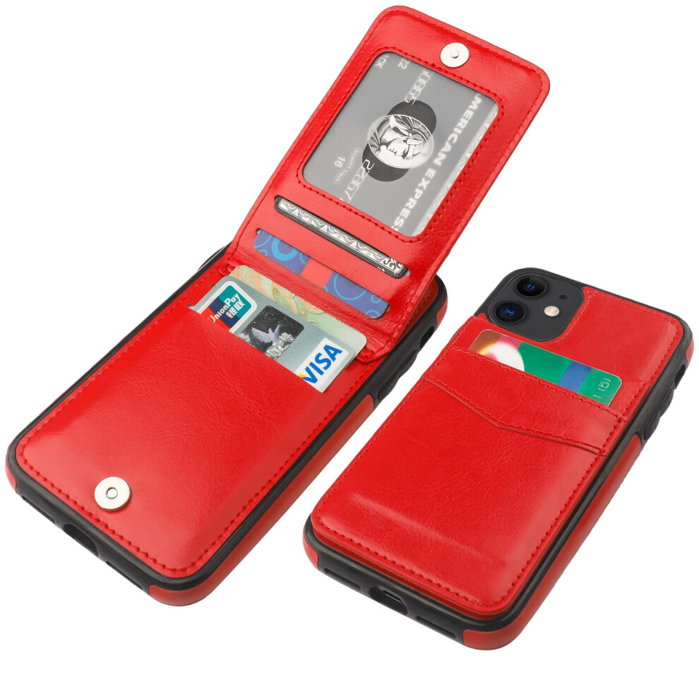 Kihuwey Iphone 11 Case Wallet With Credit Card Holder Premium Leather Magnetic Clasp Kickstand Heavy Duty Protective Cover For 11 6.1 Inch(Red) Red 792966967557