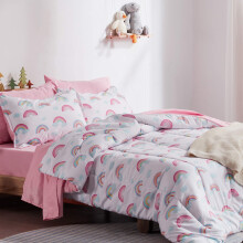 SLEEP ZONE B?rne Twin Senget?j Dynes?t - Super s?dt & bl?dt B?rnesenget?j 5 stykker S?t med Dynelagner Pudebetr?k & Sham (Pink Rainbow)