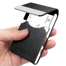 Padike Professional Business Card Holder PU Leather Business Card Case Name Card Holder Slim Metal Pocket Card Holder with Magnetic Shut (Black)