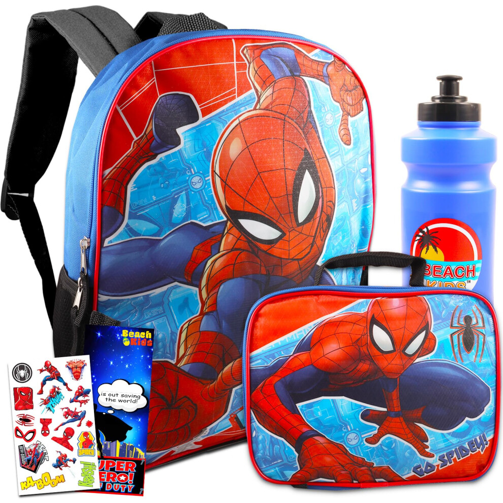 Marvel Spiderman School Supplies For Kids - Bundle With Spiderman Backpack And Lunch Bag Plus Stickers Water Bottle And More (Marvel School Supplies)