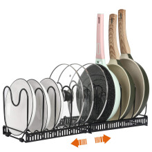 ROOHUA Pot Rack -Expandable Pan Organizer for Cabinet Lid Holder with 10 Adjustable Compartment for Kitchen Cabinet Cookware Baking Frying Rack