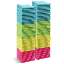 HOMEXCEL Microfiber Cleaning Cloth 100Pack Cleaning Rag Cleaning Towels with 4 Color Assorted 11.5""""X11.5"""" Shop Towels (Green/Blue/Yellow/Pink)