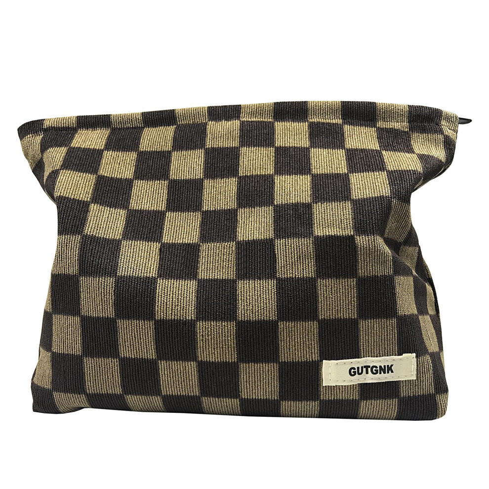 Gutgnk Women's Cosmetic Bag Corduroy Checkerboard Travel Cosmetic Bag Small Cosmetic Bag Skin Care Cosmetic Changing Handy Bag Zipper Organizer