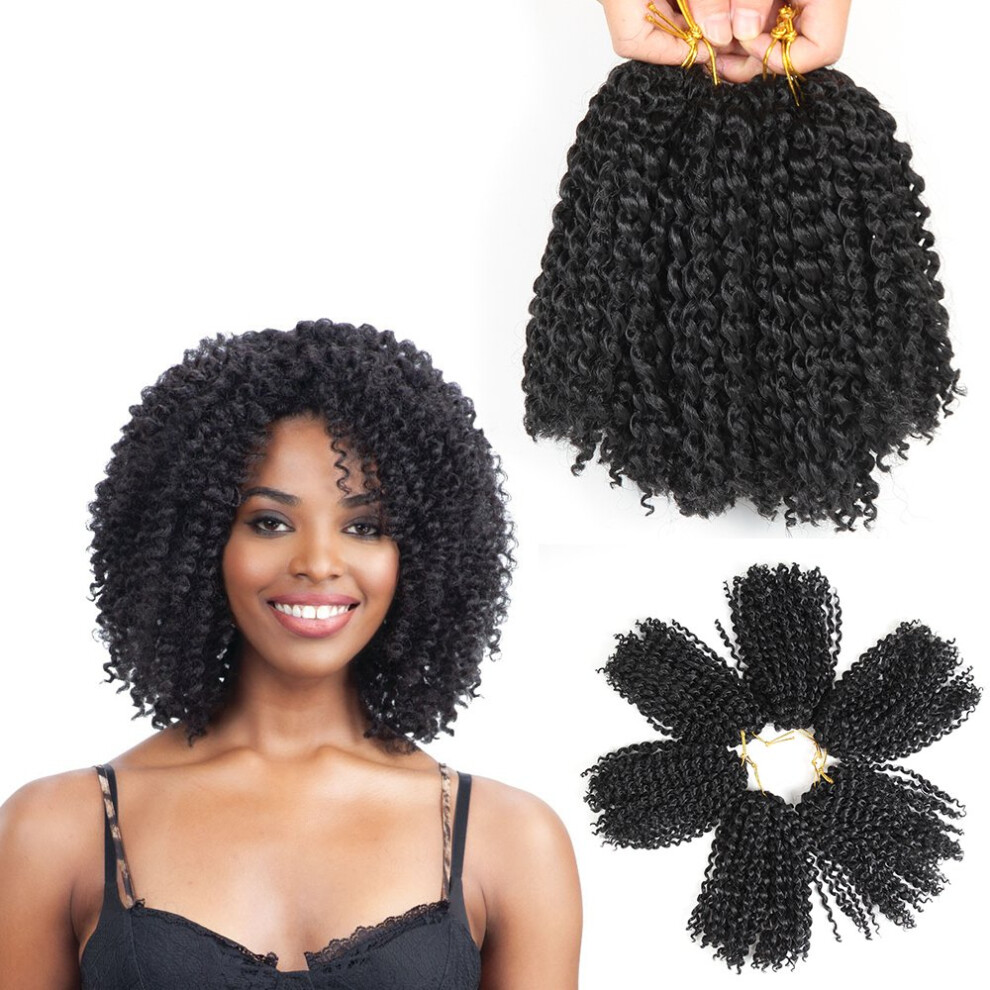 Coocoojoo Unisex Black 8 Inch Short Passion Twist Hair 6 Bundles Kinky Curly Crochet Hair For Women Curly Braiding Hair Crochet Braids Hair (6Bundles8 Inch 1B#)