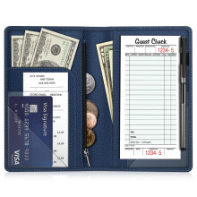 Fintie Server Book Organizer with Zipper Pocket PU Leather Restaurant Guest Check Presenters Card Holder for Waitress Waiter Bartender (Navy)
