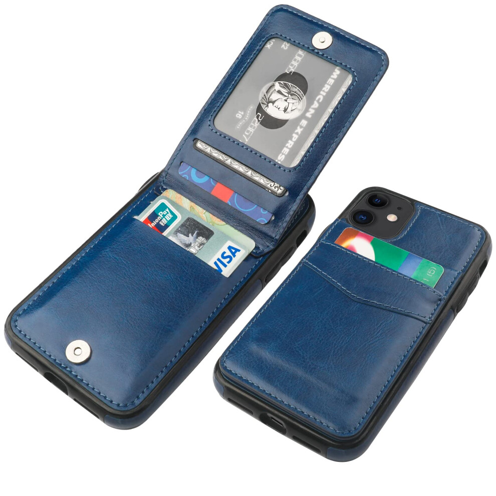 Kihuwey Iphone 11 Case Wallet With Credit Card Holder Premium Leather Magnetic Clasp Kickstand Heavy Duty Protective Cover For 11 6.1 Inch(Blue) Blue 792966967564