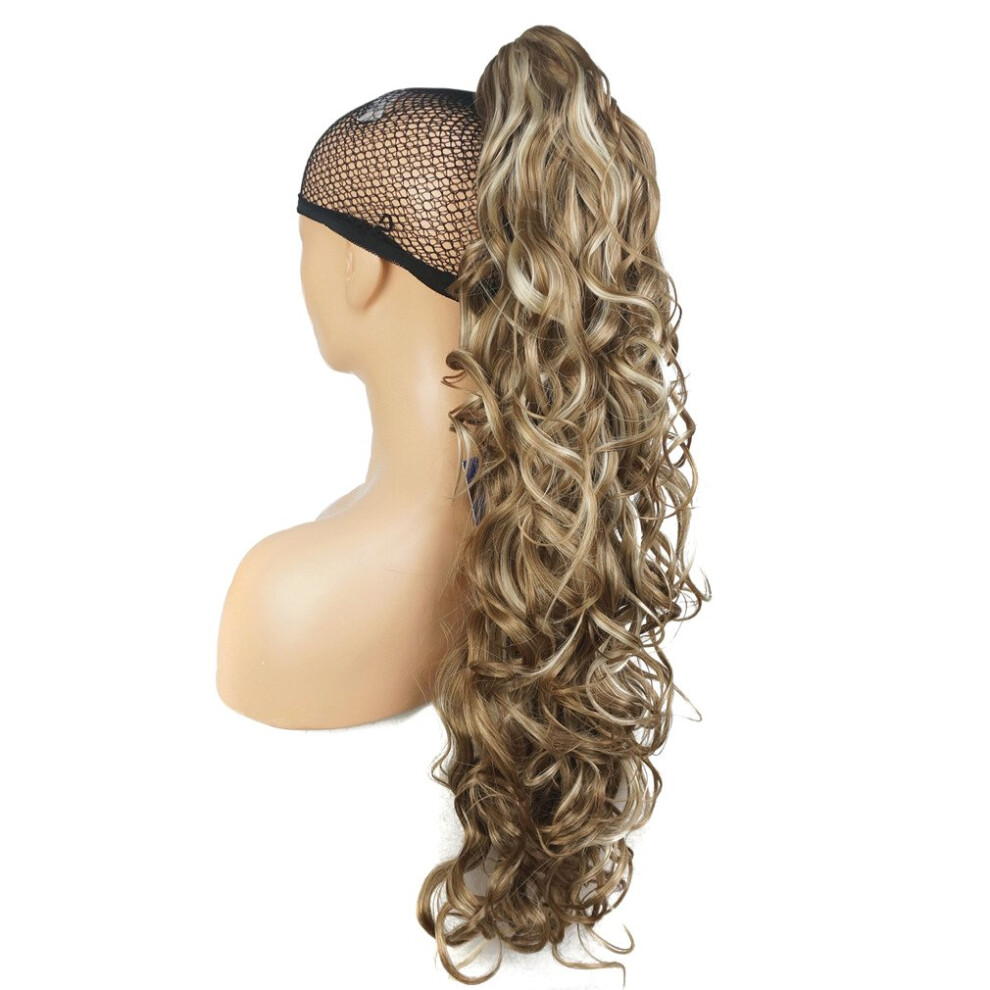 Lydell Unisex 30"""" Long Curly Styled Clip In Claw Ponytail Hair Extension Synthetic Hairpiece 280G With A Jaw/Claw Clip (H16-613 Blonde With Highlights)