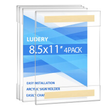 Ludery akrylskilt indehaver 8,5 x 11 v?gmonteringsskilt Holder akrylklare rammer med tape -kl?bemiddel til hjemmekontorbutikrestaurant (4 pakke)