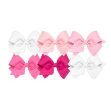 Wee Ones Meisjes 6-delige set Effen Grosgrain Variatiepakket op een WeeStay Antislip Haarclip Klein Wit Lichtroze Parel Felroze Schokkend Roze