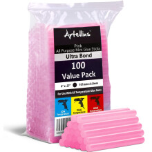 Artellius - Heissklebestifte mit rosa Glitzer, 10,2 x 6,8 cm (100 Stuck Grosspackung) - Ultra Bond Heissklebestifte mit Mini-Klebestreifen fur Heissk