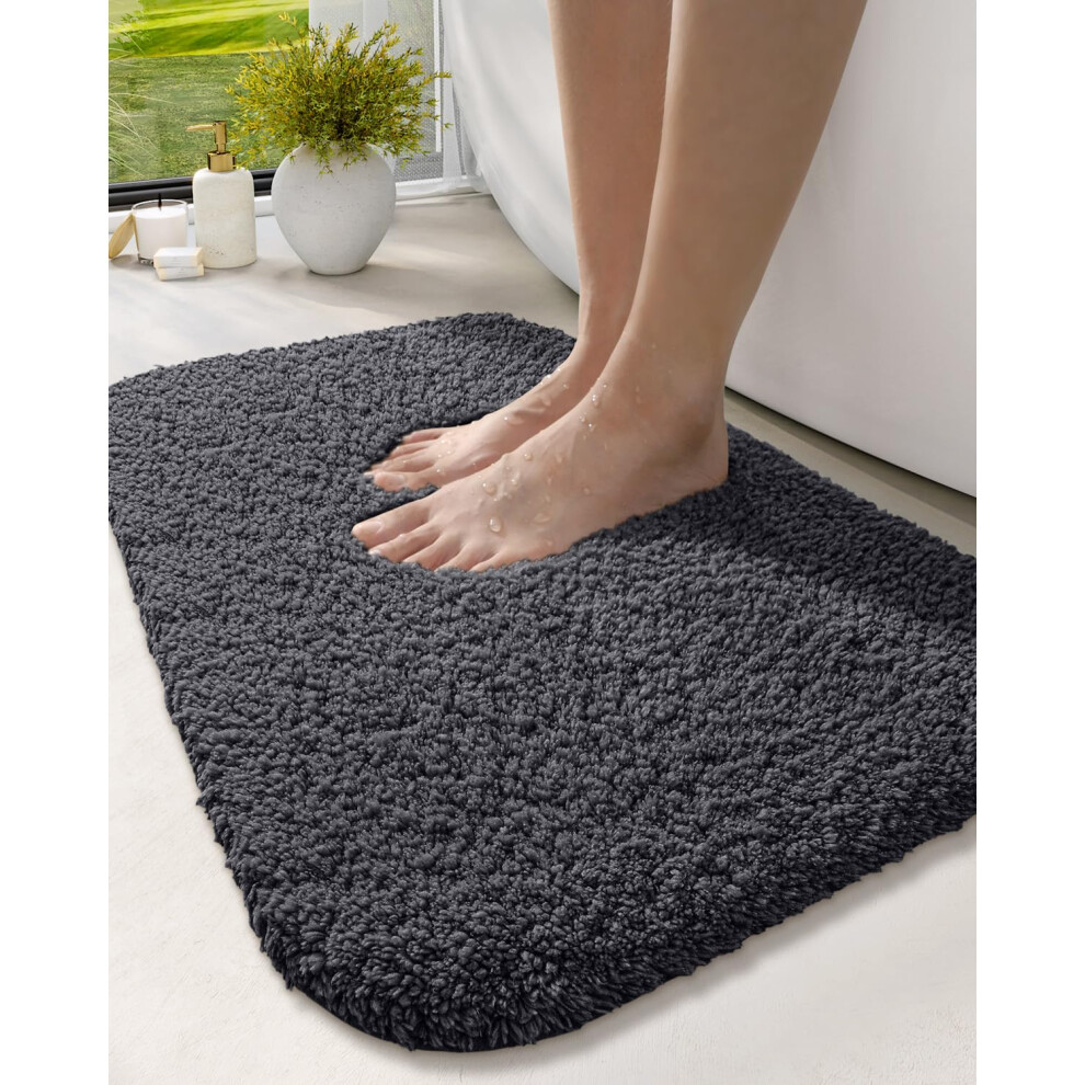 Tapis de salle de bain DEXI extra doux et absorbant, lavable et antid   rapant, pour salle de bain, baignoire, douche, 109 x 61 cm, anthracite