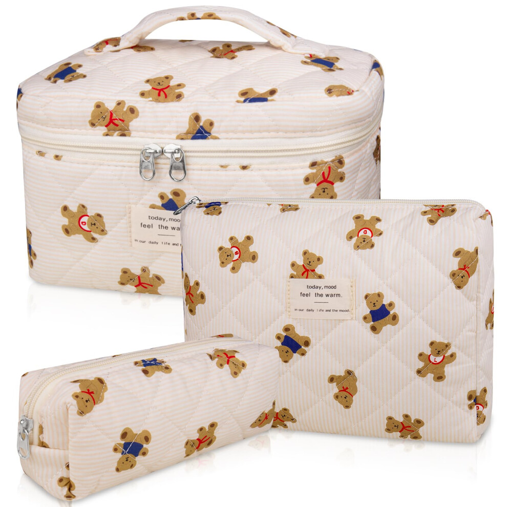 Ensemble de 3 trousses de maquillage matelass   es, grande trousse     maquillage florale pour femmes, jolies trousses de maquillage en coton, trouss