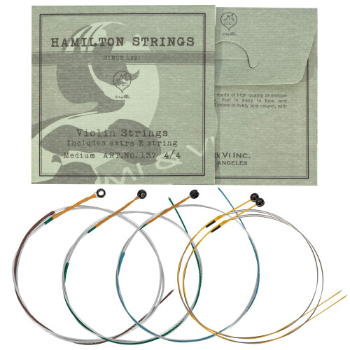 MI&VI Cordes de Violon Hamilton - Ensemble Complet 3/4 (G-D-A-E) avec E-String Supplémentaire | Acier Allemand | Medium 1