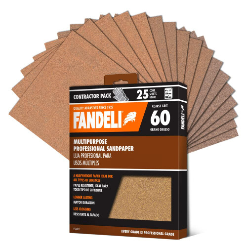 Fandeli | Πολυλειτουργικό Ξύσμα | 60 Grit | 25 Φύλλα 9'' x 11'' | Ξύλα και Μέταλλα