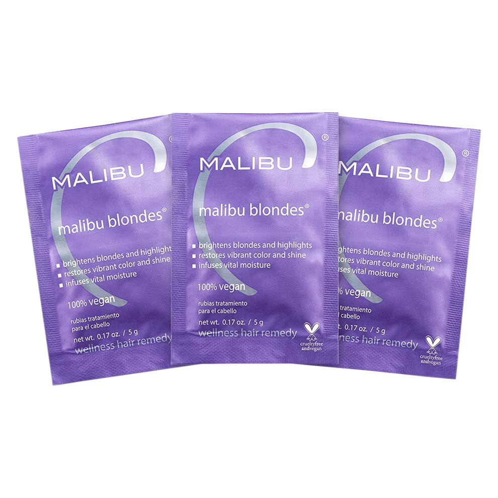 Malibu C Blondes Wellness Remedy (3 Packets) - Removes Discoloration from Blonde Hair - Brightening Blonde Remedy for Moisturized  Vibrant Strands