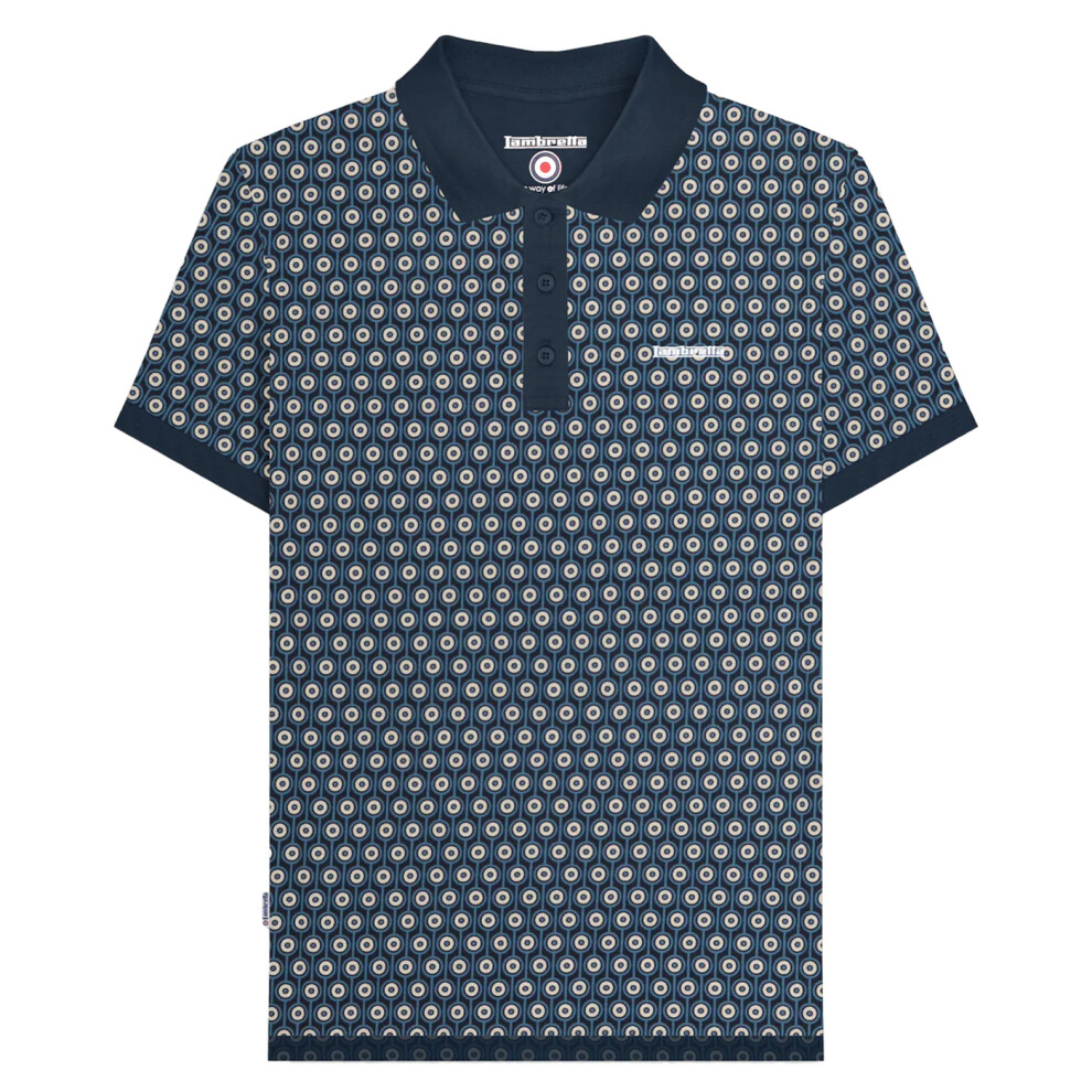 (XXL, Navy/Silver) Lambretta Mens Roundel Geometric Big & Tall Polo Shirt