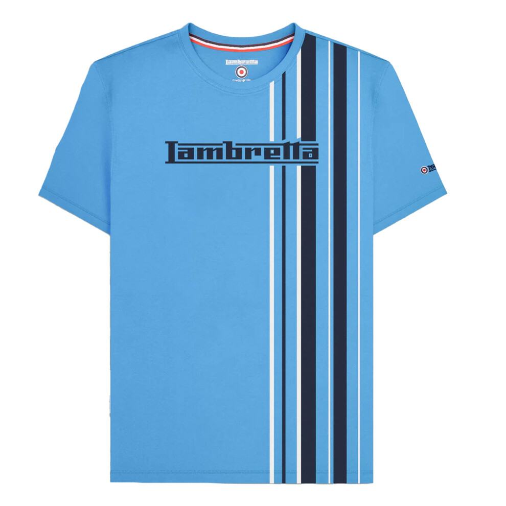 (XXL, Azure Blue) Lambretta Mens SS25 Racing Stripe T-Shirt