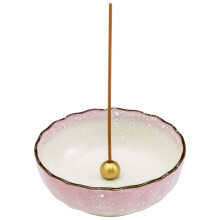 Asayu Japanese Lotus Incense Holder for Sticks 4.1 inch (105mm) Traditional Made in Japan Ceramic Ash Catcher and Brass Incense Burner Set - Pink