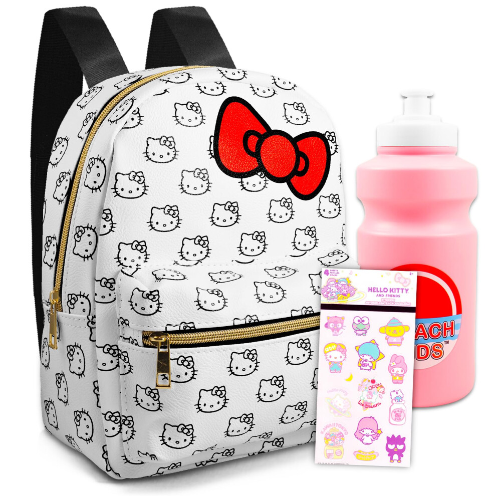 Hello Kitty Mini Backpack for Girls - Bundle with 10"""" Hello Kitty Backpack with Front Pocket Plus Stickers  More | Hello Kitty Backpack for Women